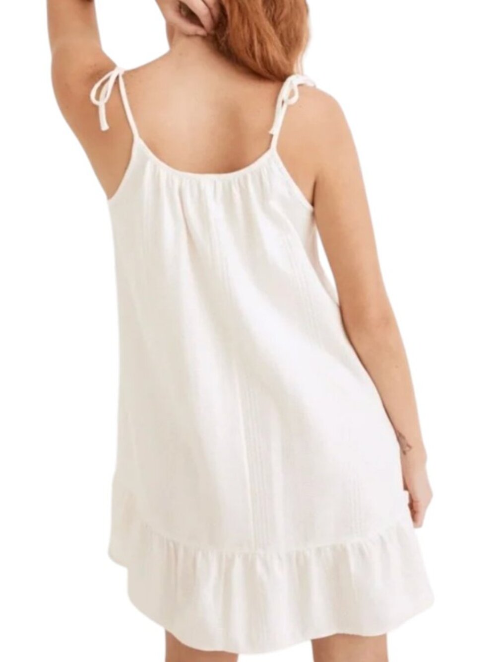 Madewell Lightestspun Tie Strap Ruffle Hem Cover-Up Dress in Lighthouse - Picture 3 of 11